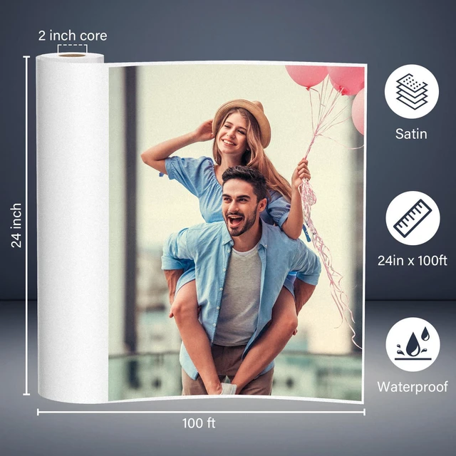 Alt view image 9 of 14 - 1 x Premium RC Satin Photo Paper Roll 24 inch x 100 ft Wide Format Inkjet Print (New Upgrade, Resin-Coated Layer in The Back, More Durable More Waterproof, No Easy to Get Wrinkle) Quick Dry