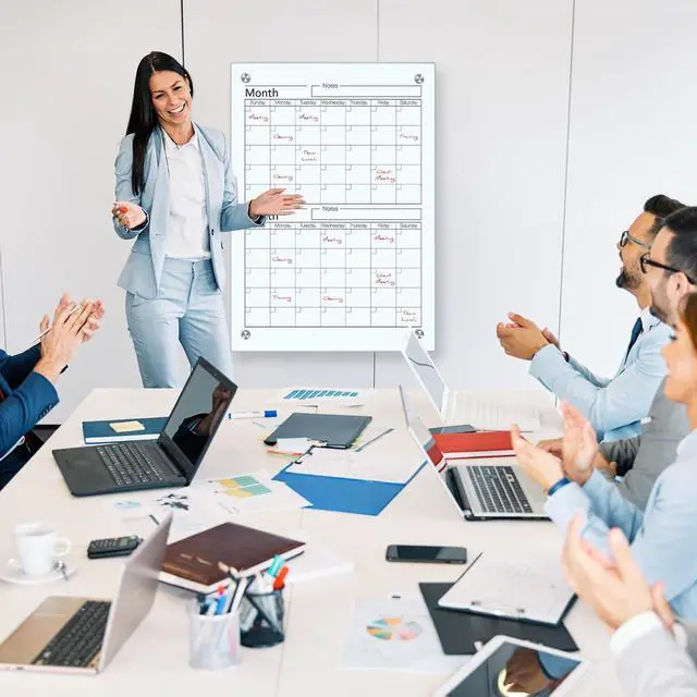 Alt view image 11 of 12 - Glass Whiteboard Calendar Dry-Erase White Board Planner Glass Large Wall Mounted Calendar with Marker Tray for Wall Home or Office(Transparent,24" X 18",2 Month)