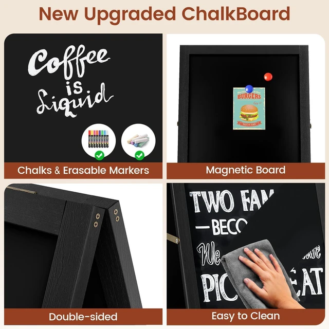 Alt view image 10 of 14 - A Frame Chalkboard Sign, 40"x20", Black | Sidewalk Chalk Board Wooden Standing ChalkBoards Set with Marker Double-Sided Magnetic Blackboard for Cafés Weddings Party