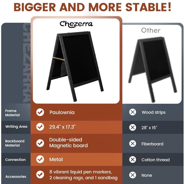 Alt view image 11 of 14 - A Frame Chalkboard Sign, 40"x20", Black | Sidewalk Chalk Board Wooden Standing ChalkBoards Set with Marker Double-Sided Magnetic Blackboard for Cafés Weddings Party