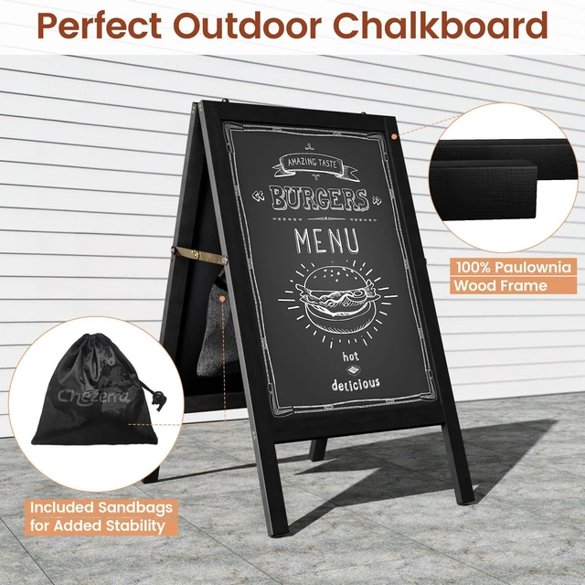 Alt view image 13 of 14 - A Frame Chalkboard Sign, 40"x20", Black | Sidewalk Chalk Board Wooden Standing ChalkBoards Set with Marker Double-Sided Magnetic Blackboard for Cafés Weddings Party