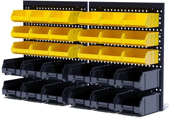 Alt view image 7 of 12 - 30PCS Wall Mounted Storage Bins, Plastic Tool Organizer for Garage Storage, Screws, Nuts, Bolts, Small Hardware Parts -Black, Yellow