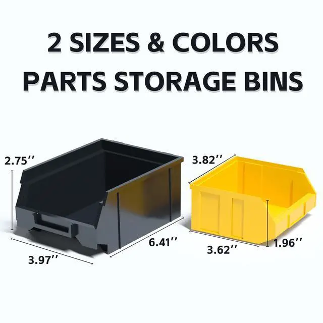 Alt view image 10 of 12 - 30PCS Wall Mounted Storage Bins, Plastic Tool Organizer for Garage Storage, Screws, Nuts, Bolts, Small Hardware Parts -Black, Yellow