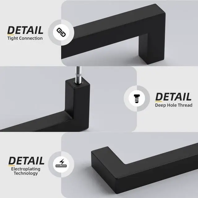 Alt view image 12 of 14 - 10 Pack 5 Inch Matte Black Cabinet Handles Kitchen Drawer Pulls | Stainless Steel,Square Bar Modern Hardware,Cabinet Pulls,Smooth Touch,for Bathroom Cupboard Dresser,2 Screws,Easy Install