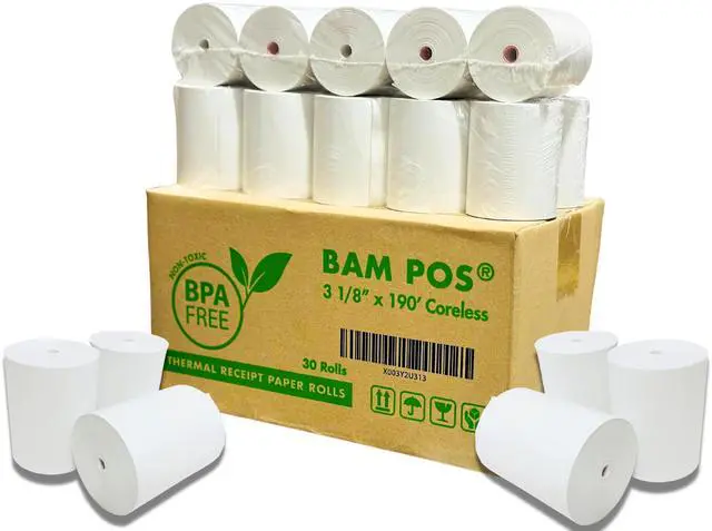Alt view image 9 of 14 - 3 1/8" x 190' Thermal Receipt Paper Rolls For Most POS Systems and Receipt Printers, Compatible With Clover Station, Square Station, Toast Station, TM-T88, TSP Series (30 Rolls)