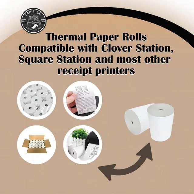 Alt view image 11 of 14 - 3 1/8" x 190' Thermal Receipt Paper Rolls For Most POS Systems and Receipt Printers, Compatible With Clover Station, Square Station, Toast Station, TM-T88, TSP Series (30 Rolls)