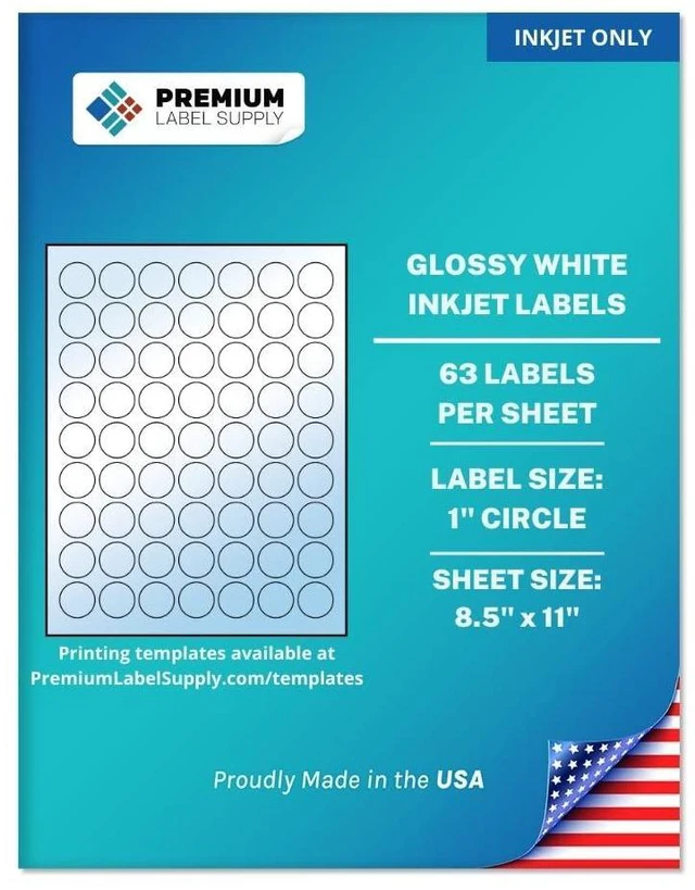 Alt view image 3 of 4 - Glossy White Sticker Round Labels 1" Circle (63 per Sheet) (Glossy White for Inkjet Only, 6,300 Labels)