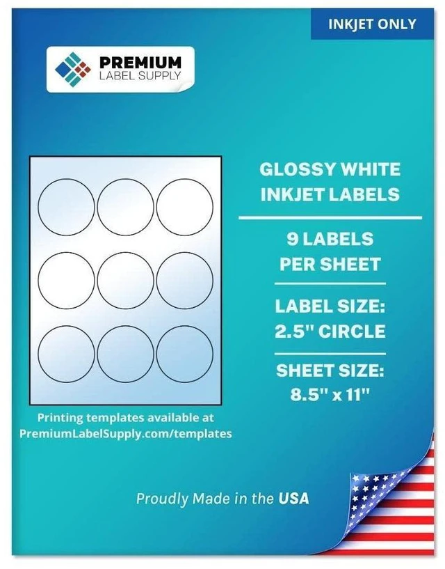 Alt view image 2 of 2 - Glossy White Sticker Round Labels 2.5" Circle (9 per Sheet) (Glossy White for Inkjet Only, 900 Labels)