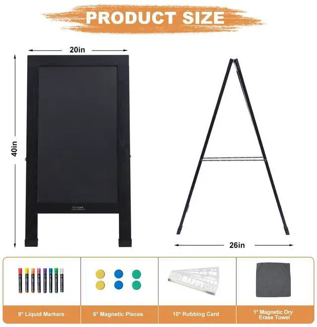 Alt view image 9 of 14 - Wood Magnetic A-Frame Chalkboard Signs, 40" x 20" Large Sandwich Board Signs Outdoor, Double-Sided Sidewalk Blackboard for Business, Wedding, Vendor Display, Coffee Shope - Black