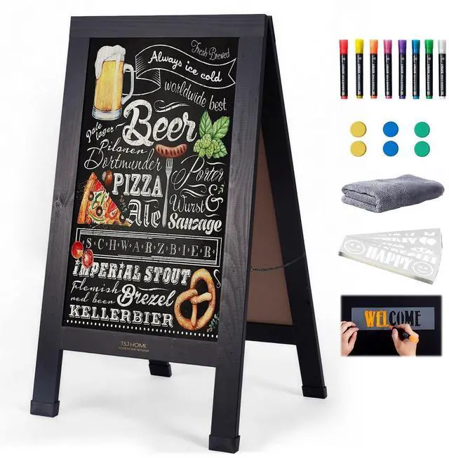 Alt view image 8 of 14 - Wood Magnetic A-Frame Chalkboard Signs, 40" x 20" Large Sandwich Board Signs Outdoor, Double-Sided Sidewalk Blackboard for Business, Wedding, Vendor Display, Coffee Shope - Black