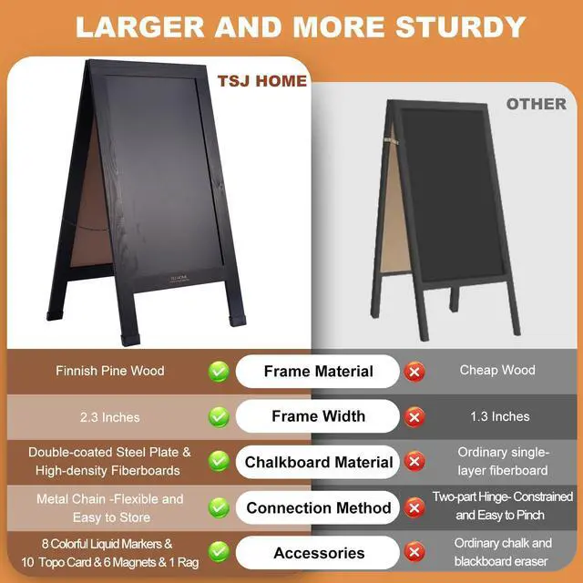Alt view image 10 of 14 - Wood Magnetic A-Frame Chalkboard Signs, 40" x 20" Large Sandwich Board Signs Outdoor, Double-Sided Sidewalk Blackboard for Business, Wedding, Vendor Display, Coffee Shope - Black