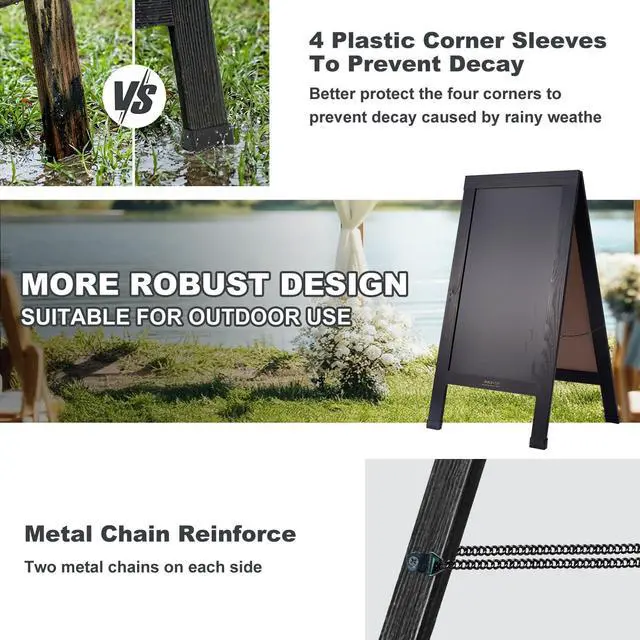 Alt view image 11 of 14 - Wood Magnetic A-Frame Chalkboard Signs, 40" x 20" Large Sandwich Board Signs Outdoor, Double-Sided Sidewalk Blackboard for Business, Wedding, Vendor Display, Coffee Shope - Black