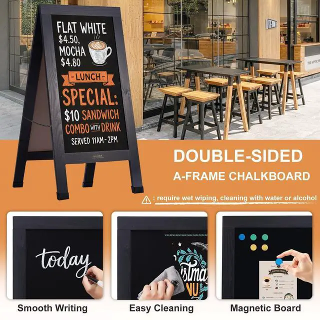 Alt view image 12 of 14 - Wood Magnetic A-Frame Chalkboard Signs, 40" x 20" Large Sandwich Board Signs Outdoor, Double-Sided Sidewalk Blackboard for Business, Wedding, Vendor Display, Coffee Shope - Black
