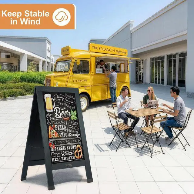 Alt view image 13 of 14 - Wood Magnetic A-Frame Chalkboard Signs, 40" x 20" Large Sandwich Board Signs Outdoor, Double-Sided Sidewalk Blackboard for Business, Wedding, Vendor Display, Coffee Shope - Black