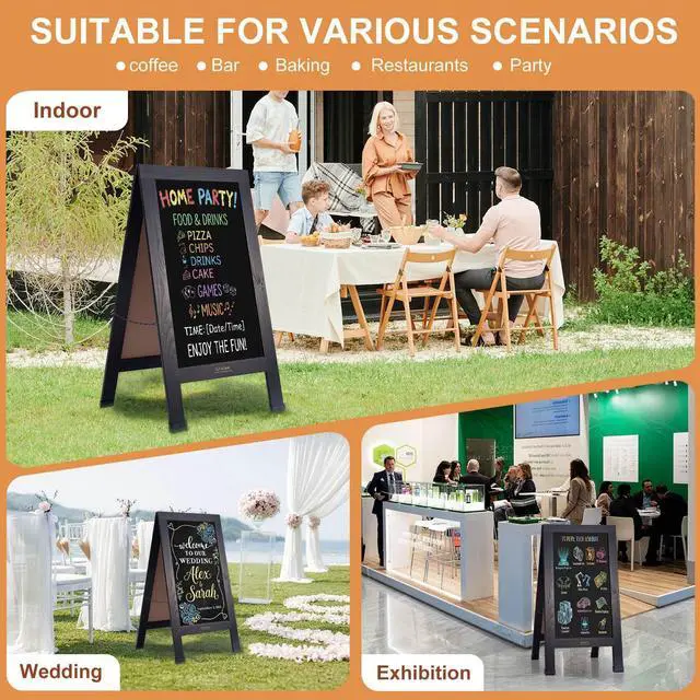 Alt view image 14 of 14 - Wood Magnetic A-Frame Chalkboard Signs, 40" x 20" Large Sandwich Board Signs Outdoor, Double-Sided Sidewalk Blackboard for Business, Wedding, Vendor Display, Coffee Shope - Black