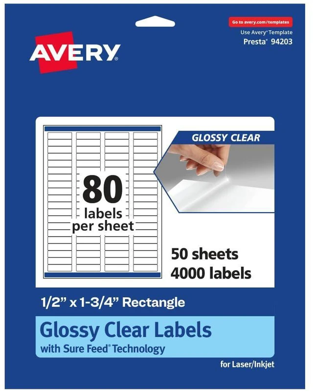 Alt view image 6 of 10 - ® Glossy Clear Rectangle Labels, Sure Feed® Technology, 0.5" x 1.75", 4,000 Glossy Clear Labels, Laser/Inkjet Printable