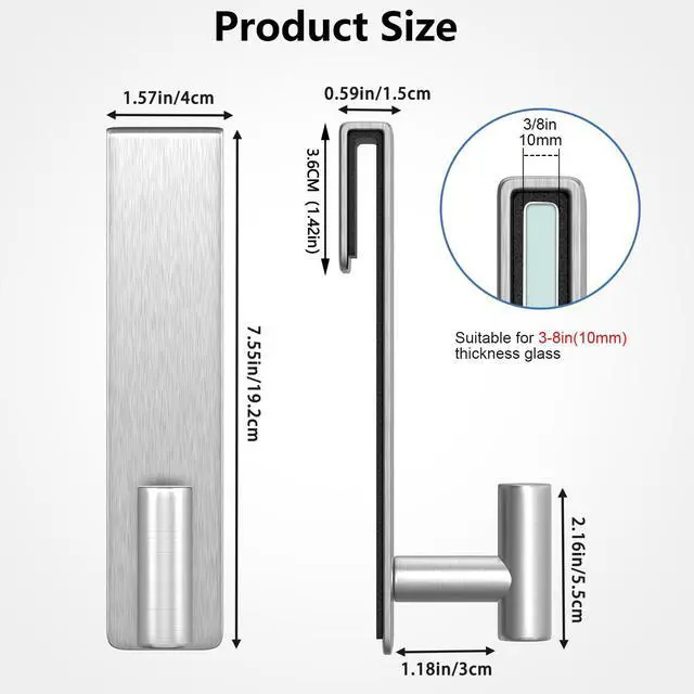 Alt view image 8 of 12 - Shower Towel Hooks, 7.5-Inch Extended Over Glass Shower Door Hanger for Towels & Robes, Rustproof Bathroom Towel Rack, 2-Pack (Silver, T Shape)