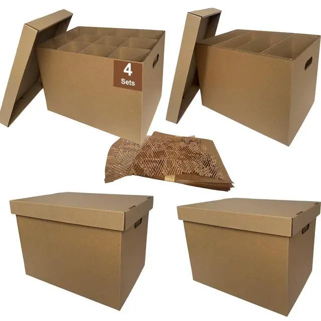 Alt view image 7 of 12 - Kitchen Moving Boxes with Wine Dish Glass Packaging Divider Kits and Cushion Wraps, 4 Pack 17x12x12'', Reinforced Handles, Tape-Free (CK171212)