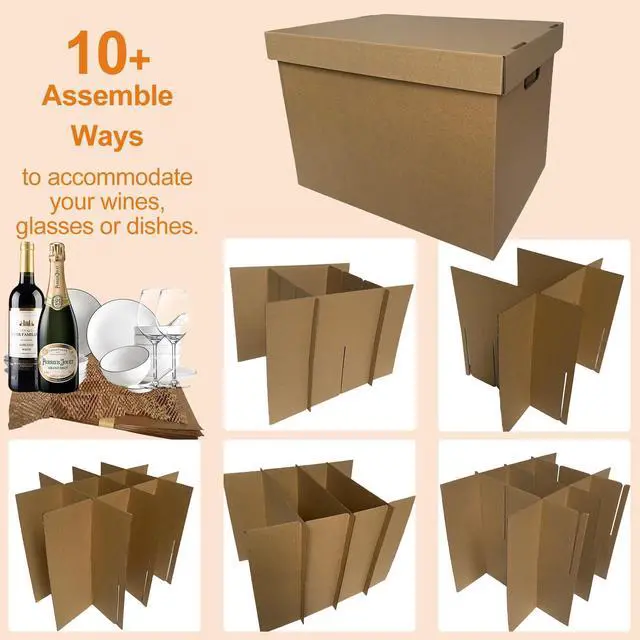 Alt view image 9 of 12 - Kitchen Moving Boxes with Wine Dish Glass Packaging Divider Kits and Cushion Wraps, 4 Pack 17x12x12'', Reinforced Handles, Tape-Free (CK171212)
