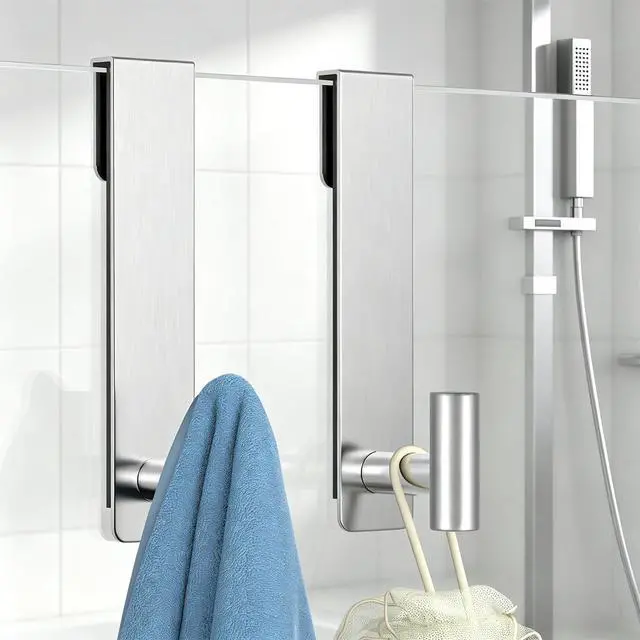 Alt view image 11 of 12 - Shower Towel Hooks, 7.5-Inch Extended Over Glass Shower Door Hanger for Towels & Robes, Rustproof Bathroom Towel Rack, 2-Pack (Silver, T Shape)