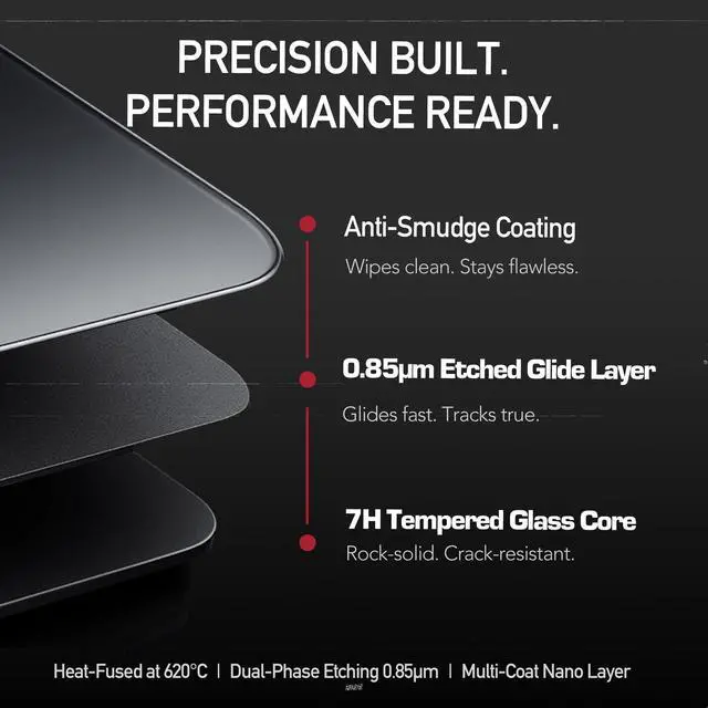 Alt view image 10 of 14 - Glass Gaming Mouse Pad, 500 x 400 mm, White | Large tempered glass; controlled glide, anti-slip base, rounded edges and kit included