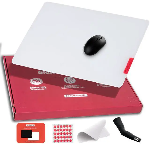 Alt view image 8 of 14 - Glass Gaming Mouse Pad, 500 x 400 mm, White | Large tempered glass; controlled glide, anti-slip base, rounded edges and kit included