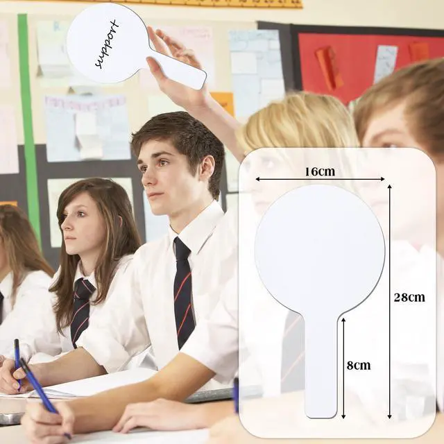 Alt view image 8 of 12 - 200 Pcs Dry Erase Answer Paddles for Classroom, Auction Paddles, Double-Sided Handheld Mini Whiteboards Bulk Set for Students, Teachers, School Learning(Round,11 x 6 Inch)