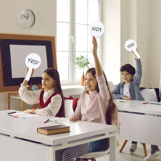 Alt view image 10 of 12 - 200 Pcs Dry Erase Answer Paddles for Classroom, Auction Paddles, Double-Sided Handheld Mini Whiteboards Bulk Set for Students, Teachers, School Learning(Round,11 x 6 Inch)