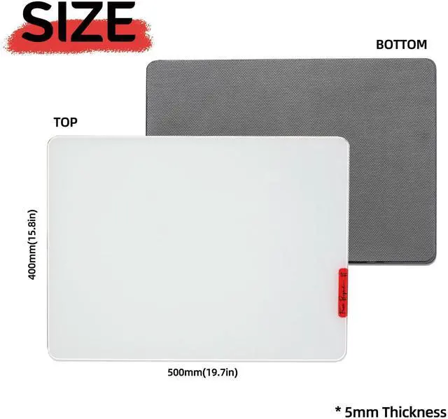 Alt view image 12 of 14 - Glass Gaming Mouse Pad, 500 x 400 mm, White | Large tempered glass; controlled glide, anti-slip base, rounded edges and kit included