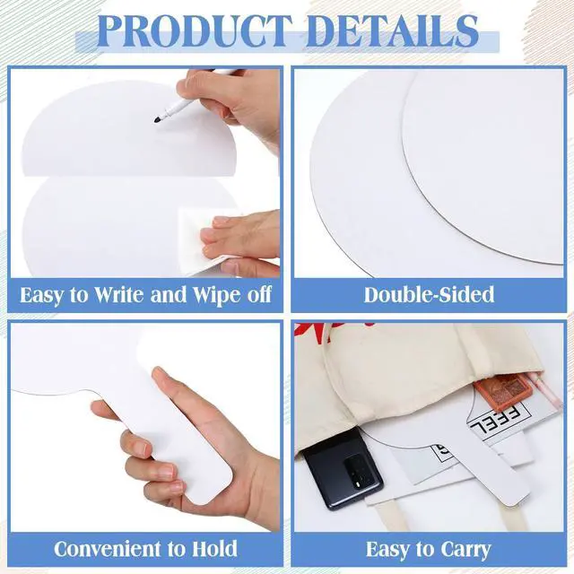 Alt view image 9 of 12 - 200 Pcs Dry Erase Answer Paddles for Classroom, Auction Paddles, Double-Sided Handheld Mini Whiteboards Bulk Set for Students, Teachers, School Learning(Round,11 x 6 Inch)