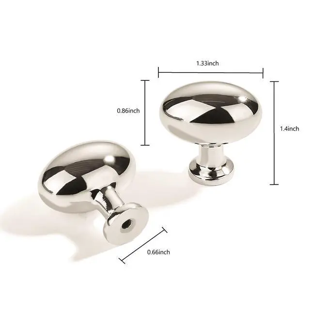 Alt view image 7 of 10 - 10 Pack Polished Nickel Oval Cabinet Knobs: Modern Drawer Knobs, Kitchen Cabinet Hardware, Zinc Knobs for Dresser Drawers