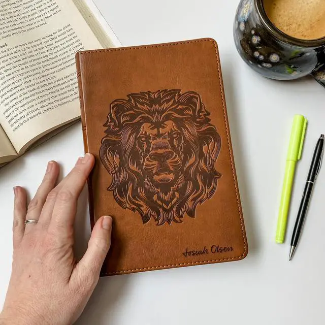 Alt view image 9 of 14 - Personalized ESV Bible, Brown with a Lion on the Cover, Option to Customize with Hand Lettered Name on Cover