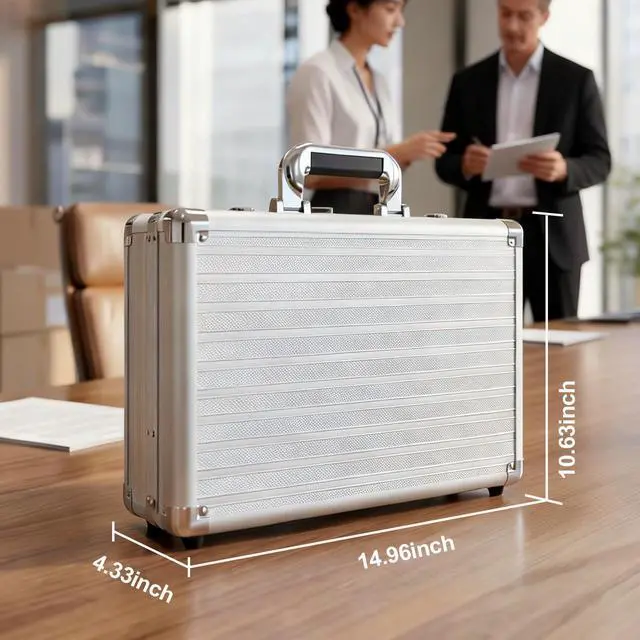 Alt view image 9 of 14 - Locking Briefcase, Metal Brief case with Dual Combination, Aluminum for Secure Document Storage, Portable File Organizer Case for Cash, Passport, Office, Travel and Business Use, Silver