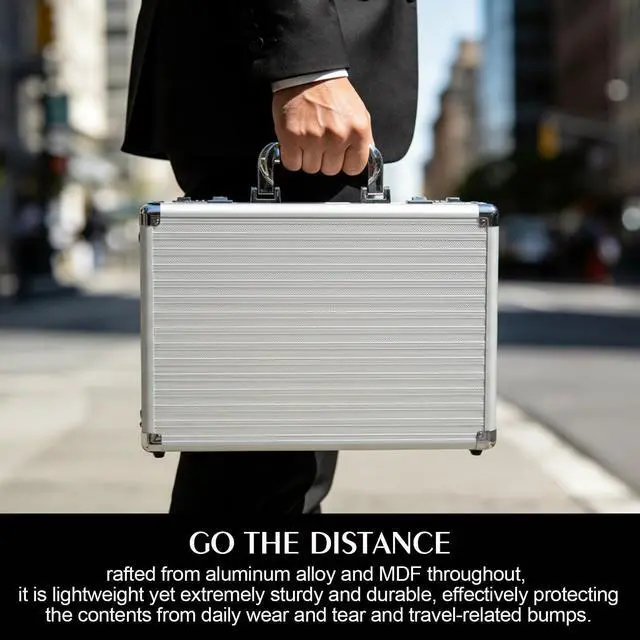 Alt view image 11 of 14 - Locking Briefcase, Metal Brief case with Dual Combination, Aluminum for Secure Document Storage, Portable File Organizer Case for Cash, Passport, Office, Travel and Business Use, Silver
