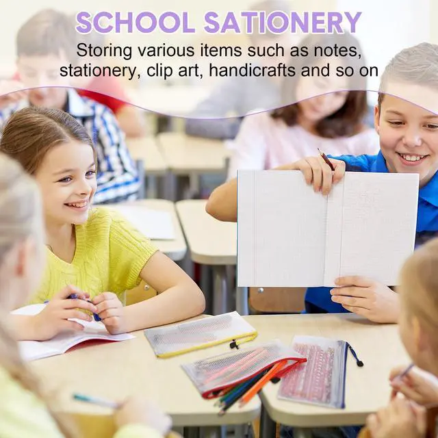 Alt view image 12 of 14 - 200 Pcs 9.45 x 4.5'' Mesh Zipper Pouch Bulk 10 Colors Pencil Pouch Bulk Waterproof Clear File Bags Plastic Pencil Bags for School Travel Cosmetics Office Organizer