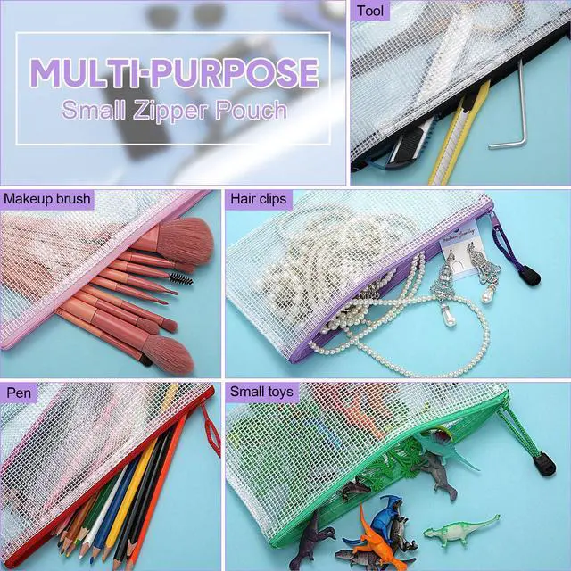 Alt view image 11 of 14 - 200 Pcs 9.45 x 4.5'' Mesh Zipper Pouch Bulk 10 Colors Pencil Pouch Bulk Waterproof Clear File Bags Plastic Pencil Bags for School Travel Cosmetics Office Organizer
