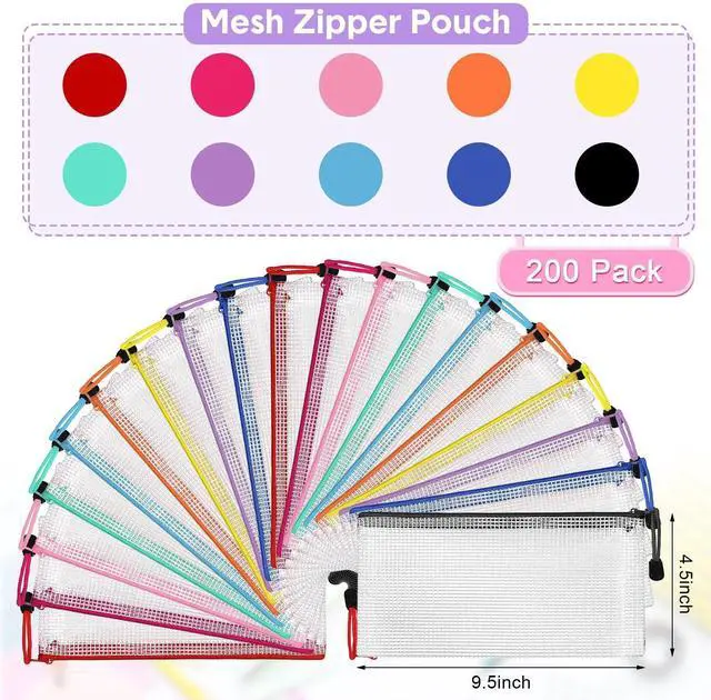 Alt view image 10 of 14 - 200 Pcs 9.45 x 4.5'' Mesh Zipper Pouch Bulk 10 Colors Pencil Pouch Bulk Waterproof Clear File Bags Plastic Pencil Bags for School Travel Cosmetics Office Organizer