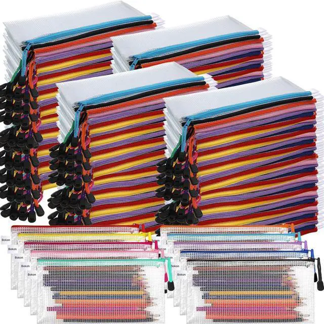 Alt view image 8 of 14 - 200 Pcs 9.45 x 4.5'' Mesh Zipper Pouch Bulk 10 Colors Pencil Pouch Bulk Waterproof Clear File Bags Plastic Pencil Bags for School Travel Cosmetics Office Organizer
