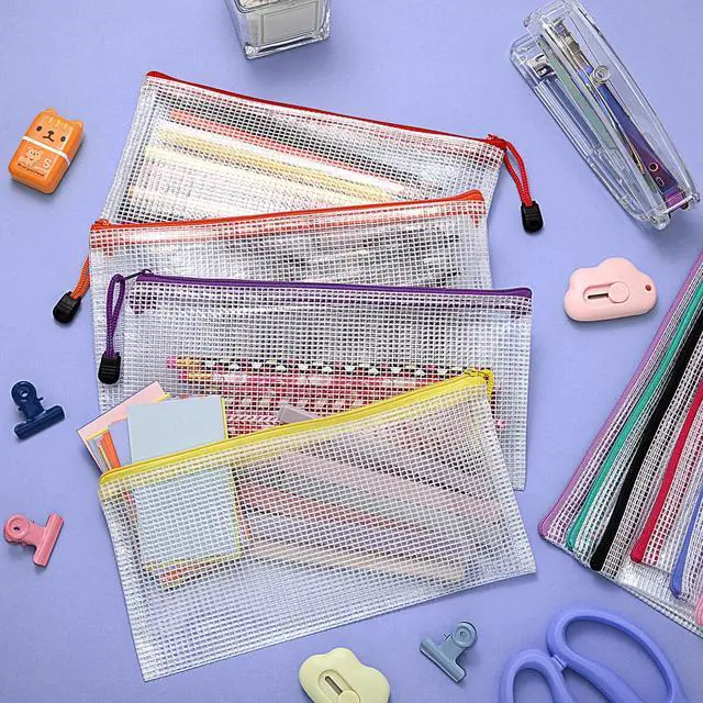 Alt view image 14 of 14 - 200 Pcs 9.45 x 4.5'' Mesh Zipper Pouch Bulk 10 Colors Pencil Pouch Bulk Waterproof Clear File Bags Plastic Pencil Bags for School Travel Cosmetics Office Organizer