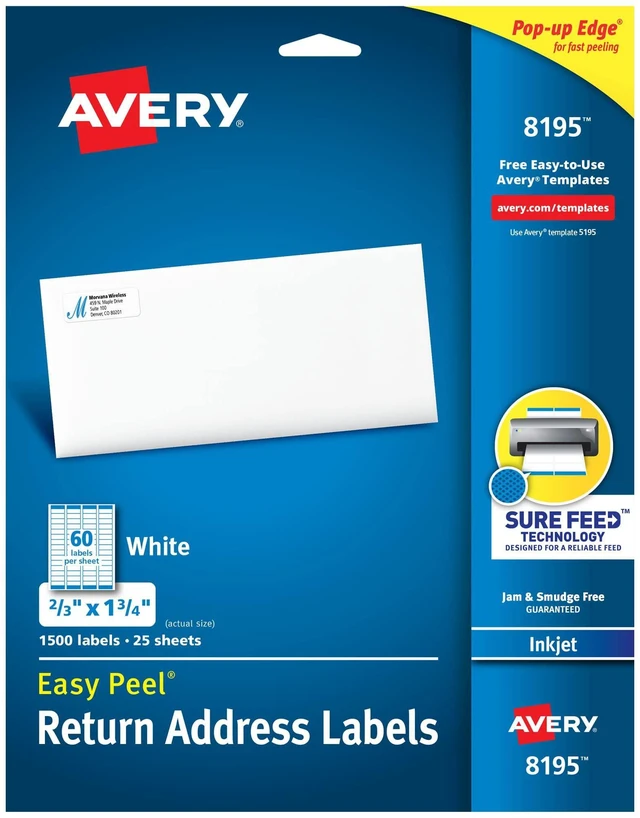 Alt view image 8 of 14 - Return Address Labels, Inkjet Printers, 1,500 Labels, 2/3 x 1-3/4, Permanent Adhesive, 5 Packs (8195)