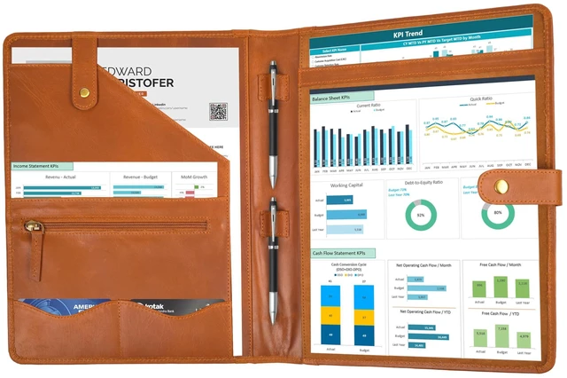Alt view image 10 of 14 - Leather Resume Portfolio Folder for Interview, Professional Padfolio Organizer Binder A4, Graduation & New Job Gift for Men Women Tan