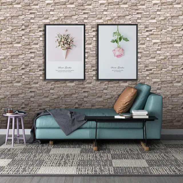 Alt view image 8 of 12 - 20PCS 3D Wall Panels Peel and Stick Foam 3D Brick Wallpaper Peel and Stick Faux Stone Wall Panel Self-Adhesive Wallpaper (20PCS, Rock Color)
