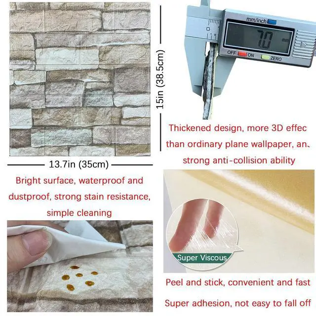 Alt view image 11 of 12 - 20PCS 3D Wall Panels Peel and Stick Foam 3D Brick Wallpaper Peel and Stick Faux Stone Wall Panel Self-Adhesive Wallpaper (20PCS, Rock Color)