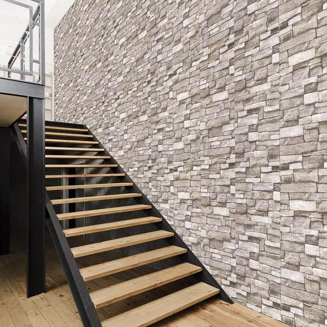 Alt view image 10 of 12 - 20PCS 3D Wall Panels Peel and Stick Foam 3D Brick Wallpaper Peel and Stick Faux Stone Wall Panel Self-Adhesive Wallpaper (20PCS, Rock Color)