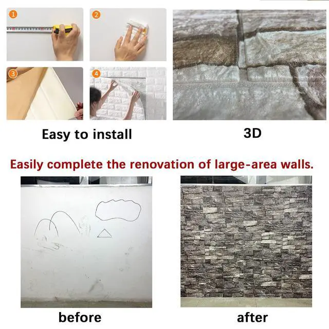 Alt view image 12 of 12 - 20PCS 3D Wall Panels Peel and Stick Foam 3D Brick Wallpaper Peel and Stick Faux Stone Wall Panel Self-Adhesive Wallpaper (20PCS, Rock Color)