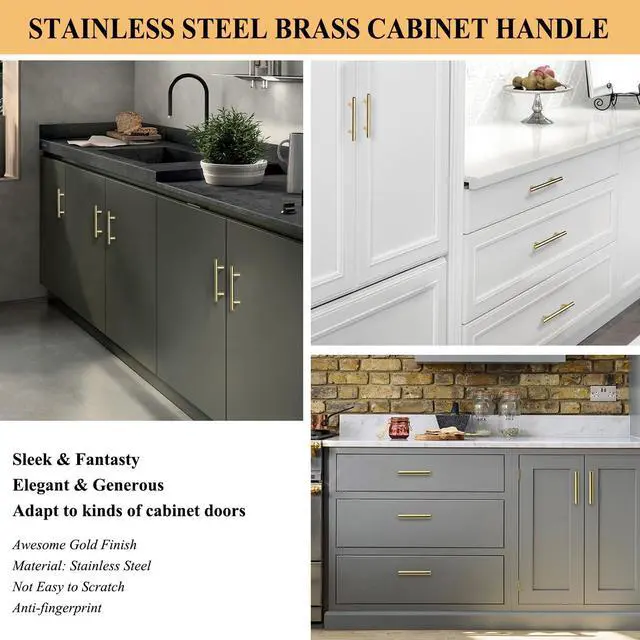 Alt view image 9 of 10 - 30Pack 3''Hole Centers Gold Cabinet Handles-Brushed Brass Cabinet Pulls Gold Dresser Drawer Pulls-Stainless Steel Door Hardware for Kitchen Bathroom Bedroom Furniture-5''Overall Length