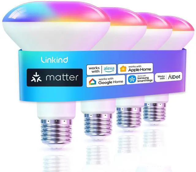 Alt view image 8 of 10 - Matter BR30 Smart Light Bulbs, Alexa/Apple/Google Home, 4 Pack | E26 Recessed Smart Flood Light Bulbs, Music Sync & Preset Scenes, 650LM 60W RGBTW Color Changing, Tunable White(1800K-6500K)