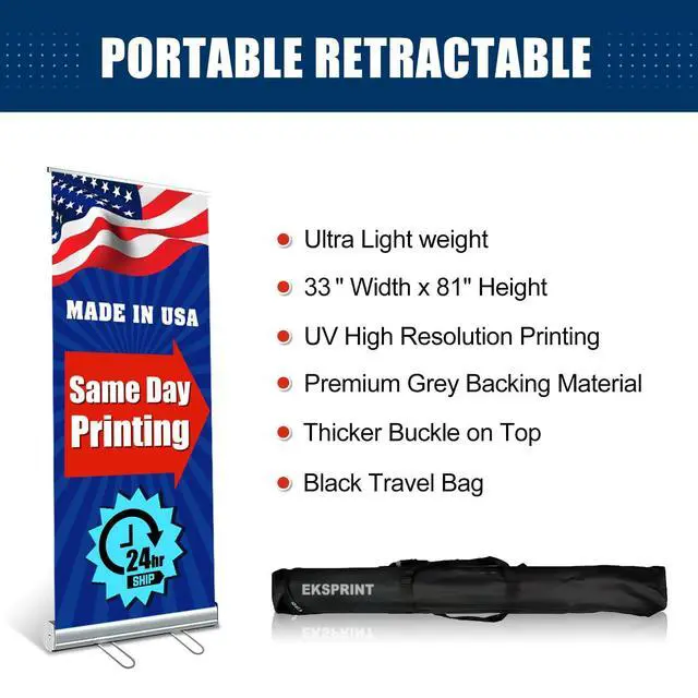 Alt view image 9 of 10 - Custom Retractable Banner with Silver Aluminum Stand, Personalized Banner with Black Travel Bag for Business, Custom Banner for Events, Advertising, Family (33"x81")