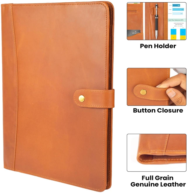 Alt view image 11 of 14 - Leather Resume Portfolio Folder for Interview, Professional Padfolio Organizer Binder A4, Graduation & New Job Gift for Men Women Tan