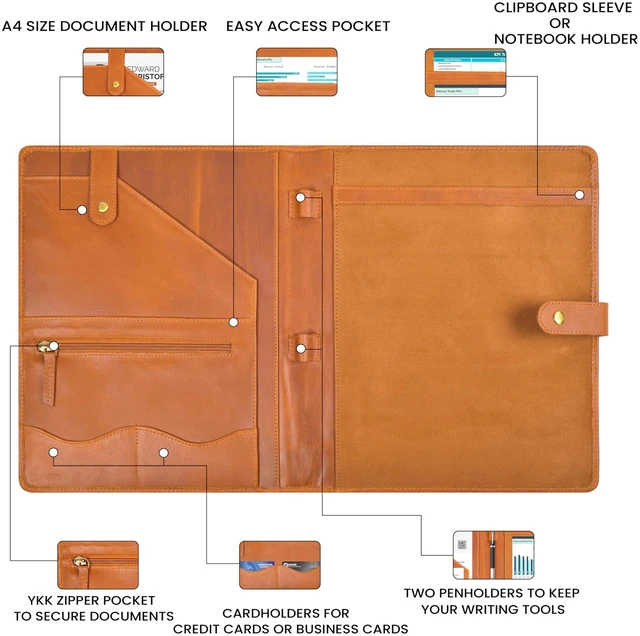 Alt view image 12 of 14 - Leather Resume Portfolio Folder for Interview, Professional Padfolio Organizer Binder A4, Graduation & New Job Gift for Men Women Tan